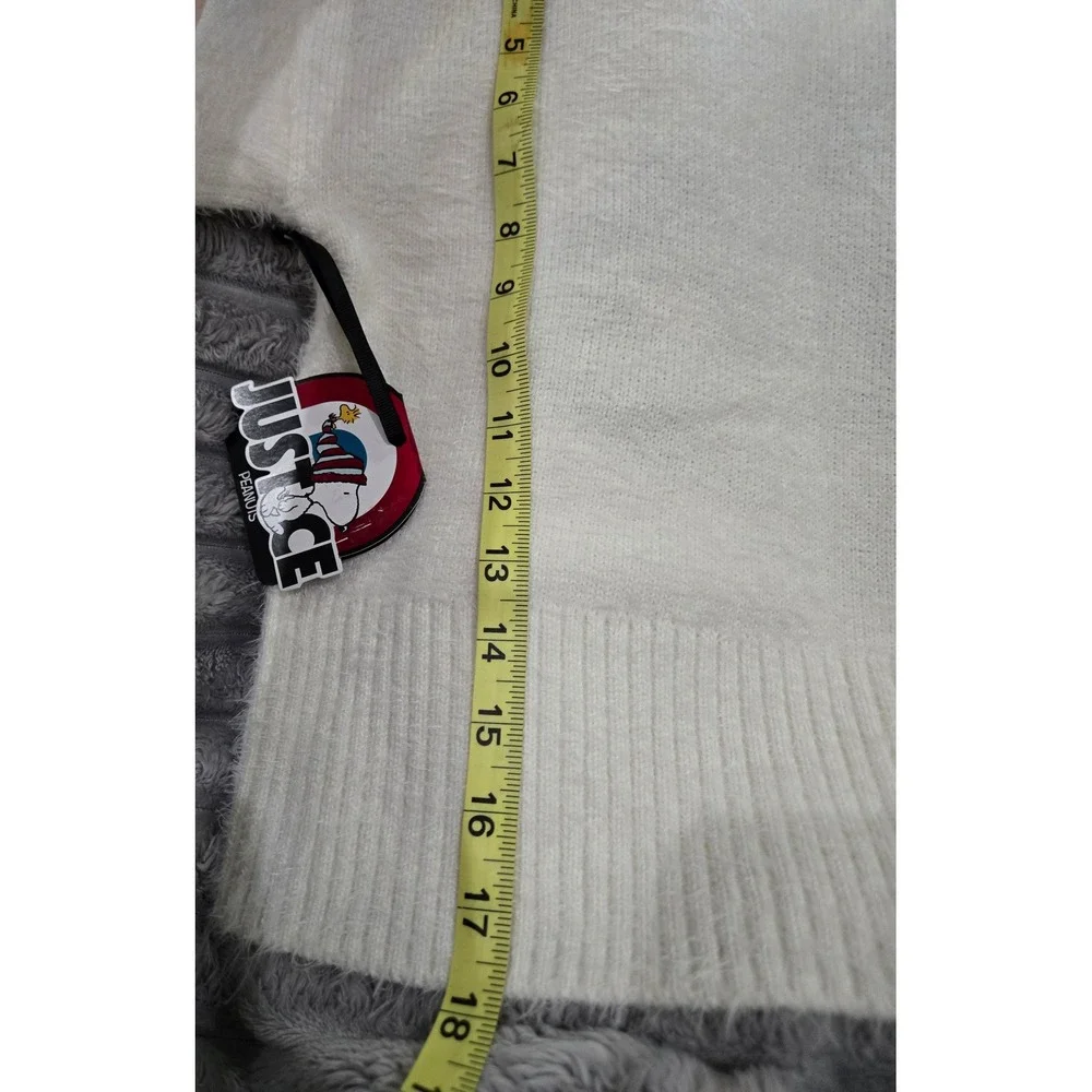 Justice Peanuts Snoopy Fuzzy Eyelash Knit Hooded Sweater Girls Small 7/8 White